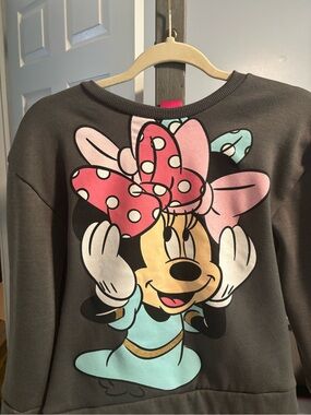 Disney Minnie Mouse Gray Pullover with Pink Polka Dot Bow and Mint Dress
